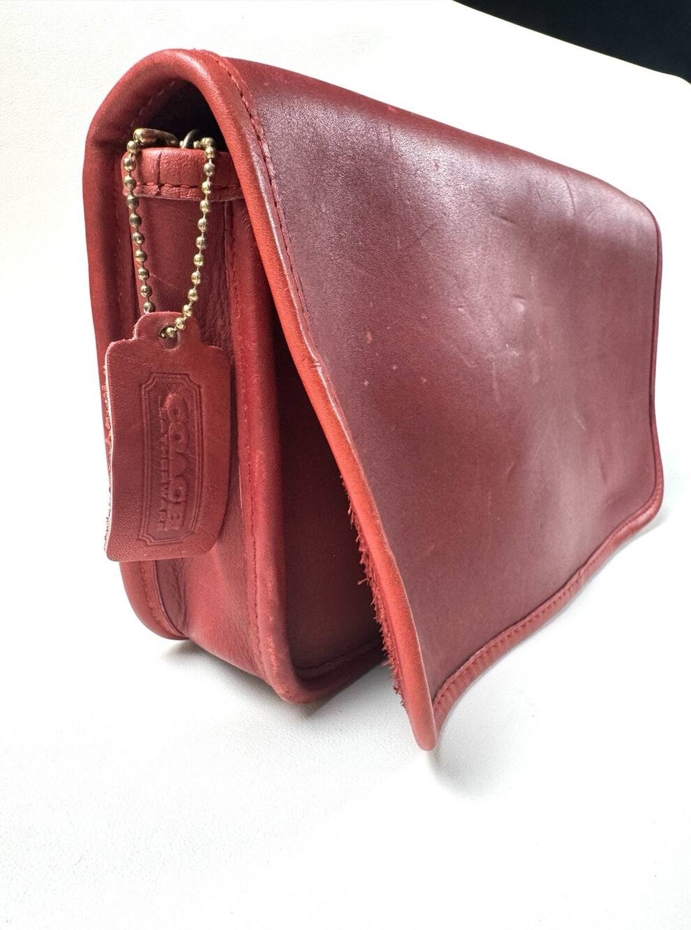 Vintage Coach 6638 Red Leather Clutch Handbag Purse Irregular Very Rare Medium